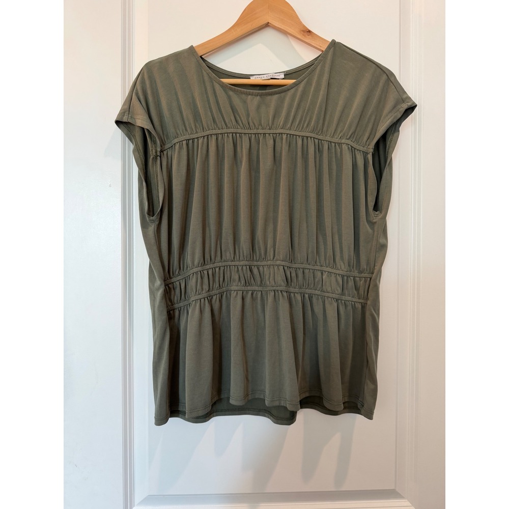 Green Envelope Olive Green Ruched Empire Waist Cap Sleeve Top XL